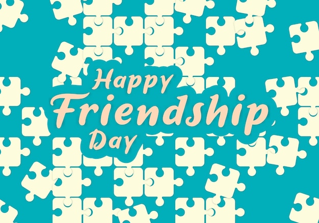 파란색 배경에 연결된 퍼즐 조각으로 행복 우정의 날 인사말 카드