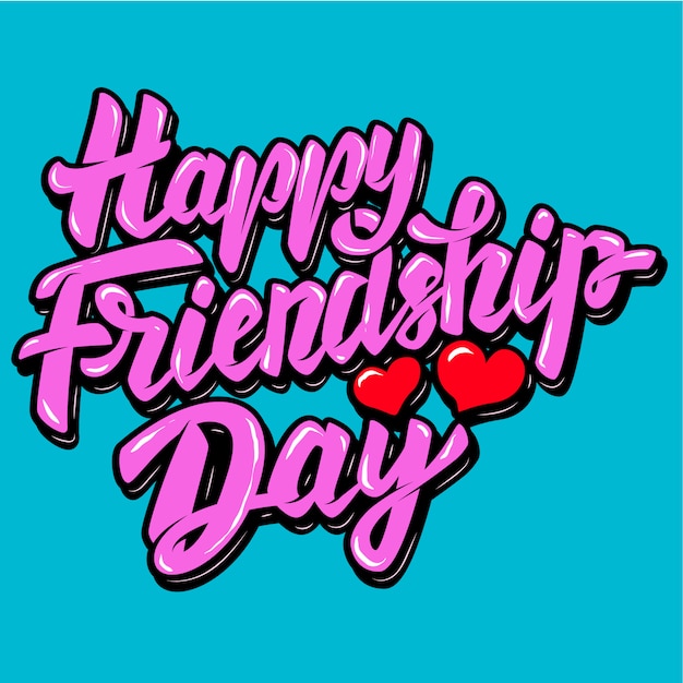 Vector happy friendship day. lettering phrase with heart shapes.  illustration