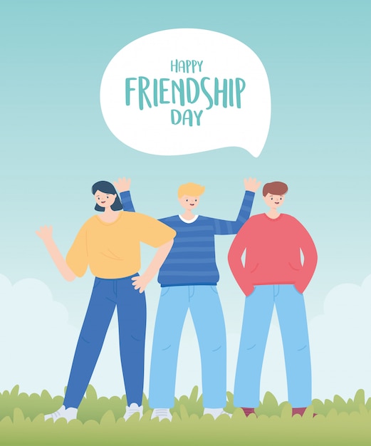 Vector happy friendship day, men and woman cartoon character special event celebration