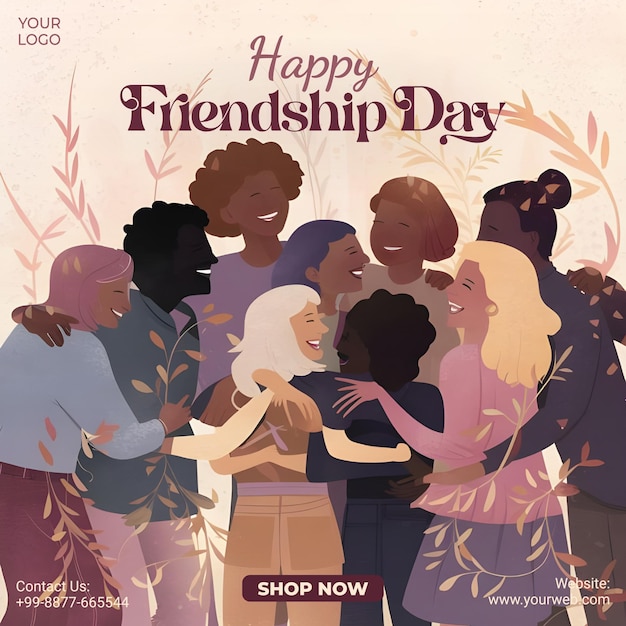 Happy Friendship Day Post Banner or Flyer Design for Social Media With Fully Editable Vector File