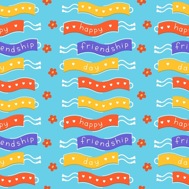 Happy friendship day seamless pattern. Friendship bracelets on blue background