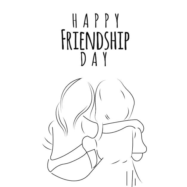 Happy Friendship Day Two Girls Friends Hugging Vector Art Icons and Graphics Hand Drawing