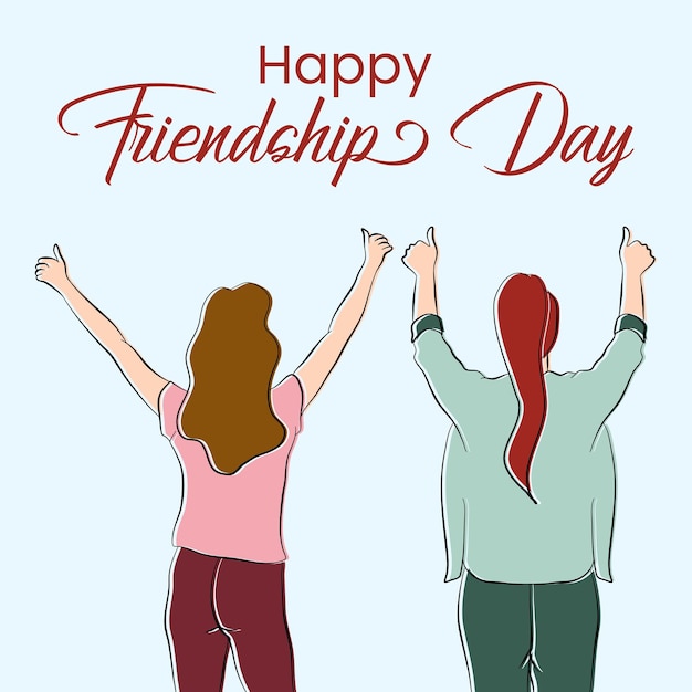 Happy friendship day two girls making thumbs up illustration