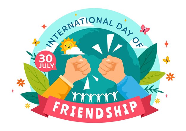 Happy Friendship Day Vector Illustration with Young Boys and Girls of Hugging Together