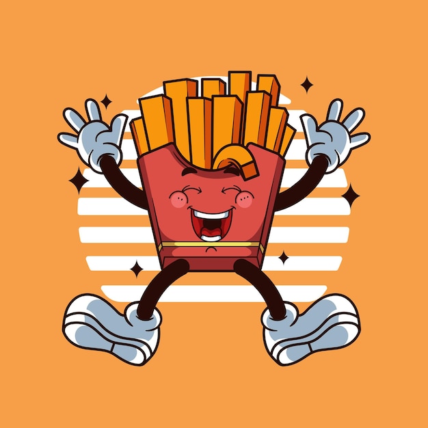 happy fries character illustration vintage and retro style