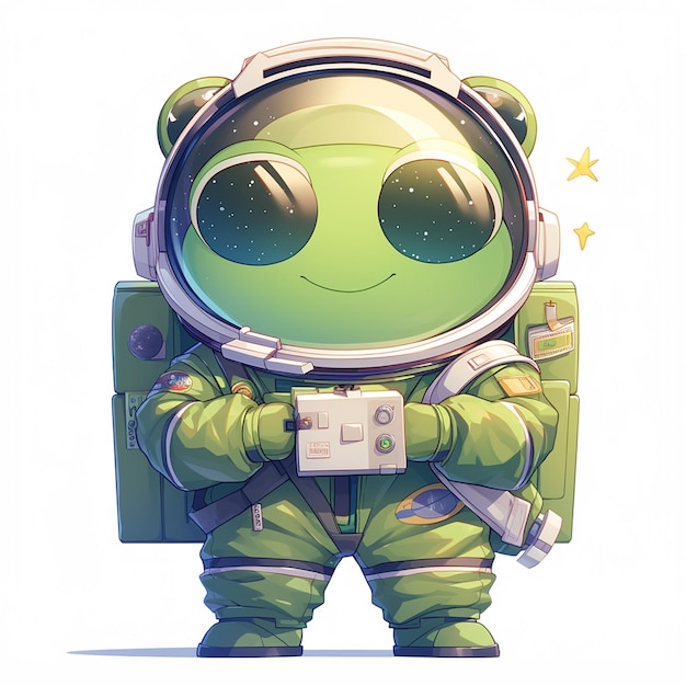 A happy frog astronaut cartoon style