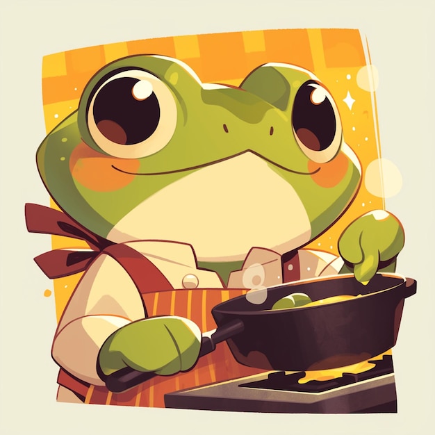 A happy frog chef cartoon style