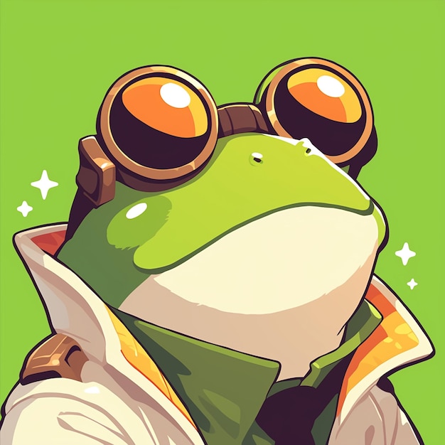 A happy frog reporter cartoon style