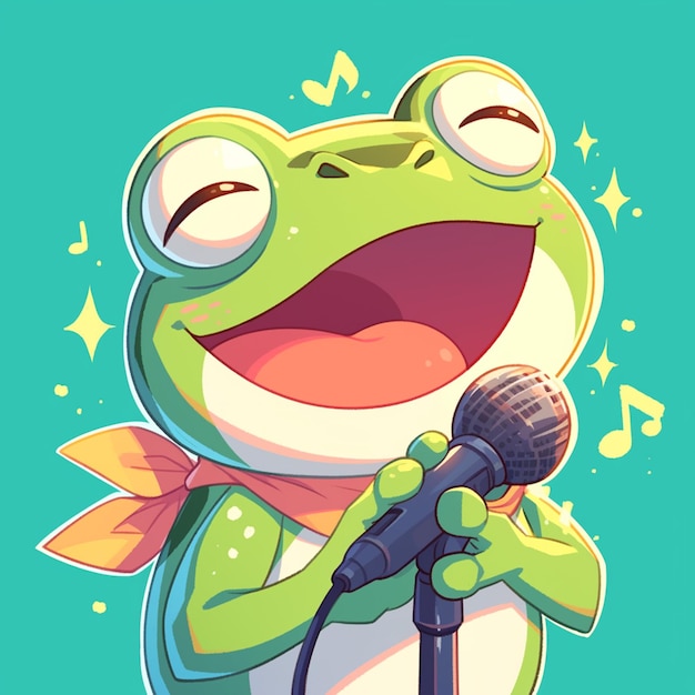 Vector a happy frog singer cartoon style