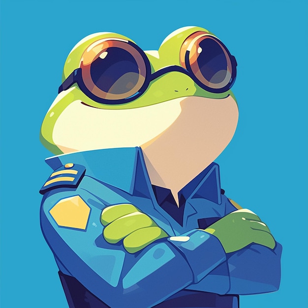 A happy frog traffic police cartoon style