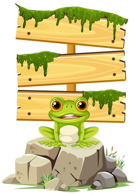 Happy Frog with Wooden Sign