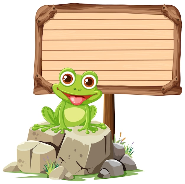 Happy Frog with Wooden Signboard