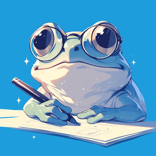 Vector a happy frog writer cartoon style