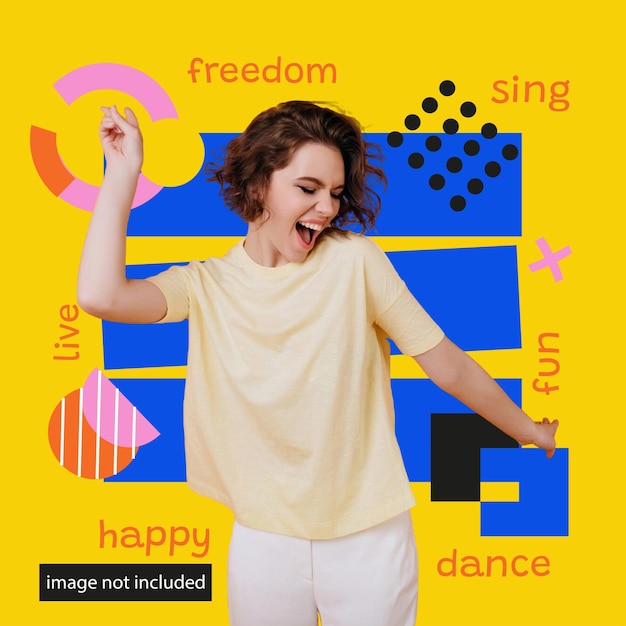 Happy fun zingen live dans sjabloon kleurrijke sociale media lay-out geel