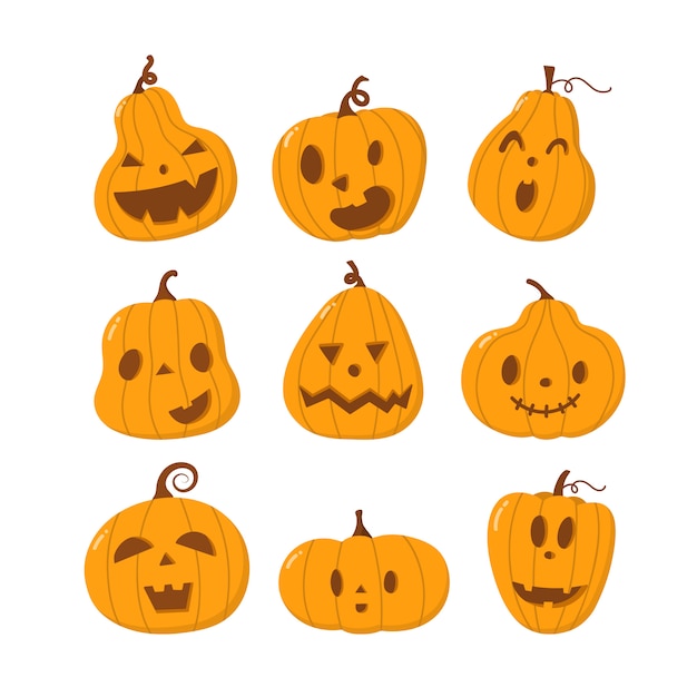 Happy, funny, cute and scary halloween pumpkin set