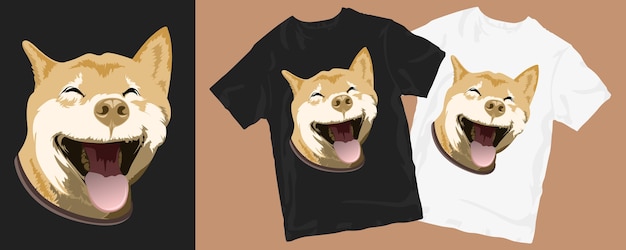 Vector happy funny smile dog cartoon t shirt design