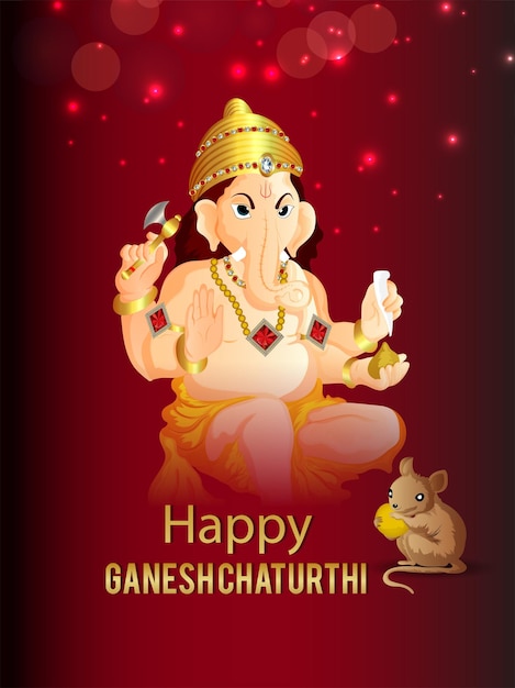 주 님 코끼리 일러스트와 함께 행복 Ganesh Chaturthi 축하 전단지