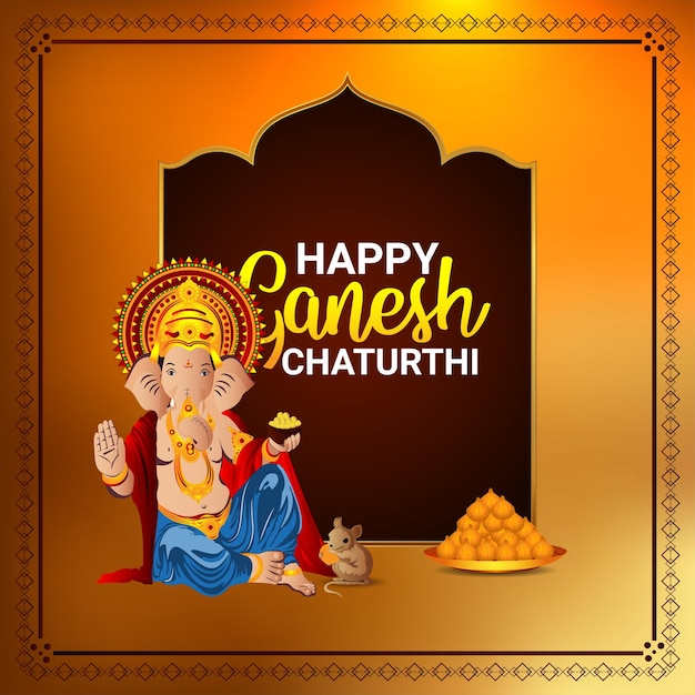 Happy ganesh chaturthi celebration greeting card with vector illustration