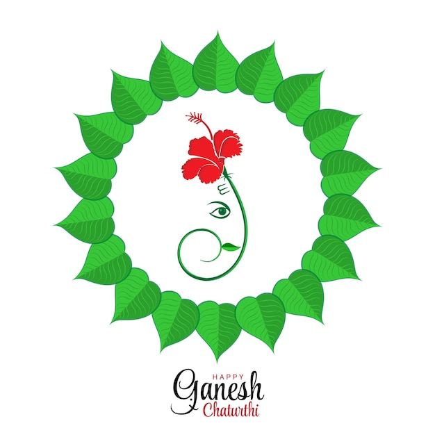 Happy Ganesh Chaturthi celebration greeting with leaves mandala