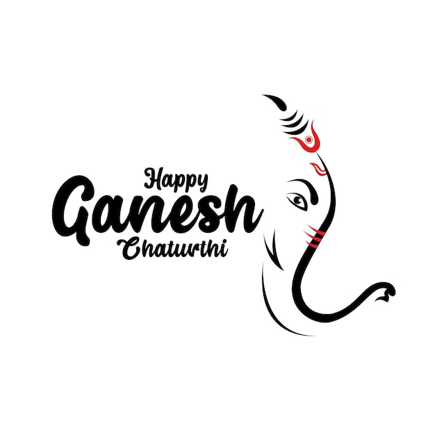 Vettore saluto felice del festival di ganesh chaturthi con il simbolo e la tipografia di lord ganesha