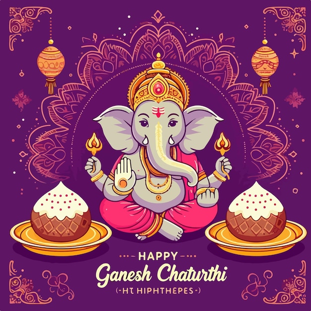 Vector happy ganesh chaturthi festival illustration with shree ganesh indian god celebrate for birth