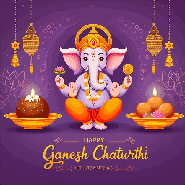 Vector happy ganesh chaturthi festival illustration with shree ganesh indian god celebrate for birth