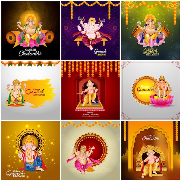 幸せなガネーシュ チャトゥルティ インドの祭りのデザイン コレクション