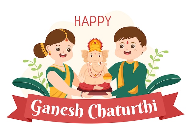 벡터 일러스트레이션으로 지구에 도착한 것을 축하하기 위해 인도 축제의 해피 Ganesh Chaturthi