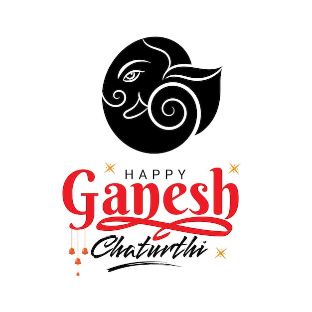 Плакат Happy Ganesh Chaturthi с надписью и логотипом лорда ганеши