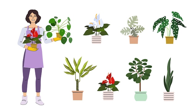 Happy Gardener with Houseplants