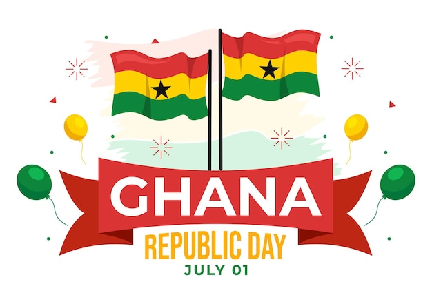 Happy Ghana Republic Day Vector Illustratie met zwaaiende vlagachtergrond in platte cartoonsjablonen