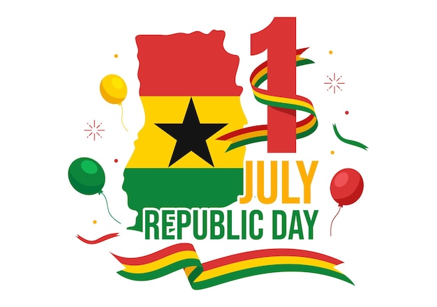 Happy Ghana Republic Day Vector Illustratie met zwaaiende vlagachtergrond in platte cartoonsjablonen