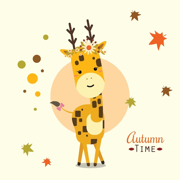 Happy giraffe in the autumn