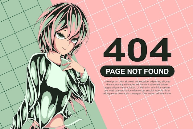 Vector happy girl anime error 404 pagina niet gevonden