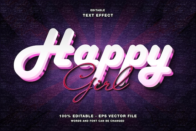 Vector happy girl bewerkbare tekst-effect