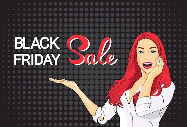 Вектор happy girl big sale black friday shopping banner