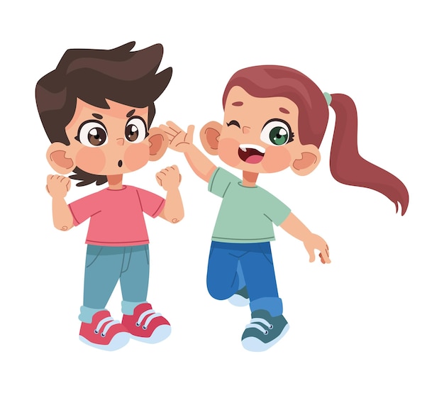 happy girl and boy cute kids icon isolated