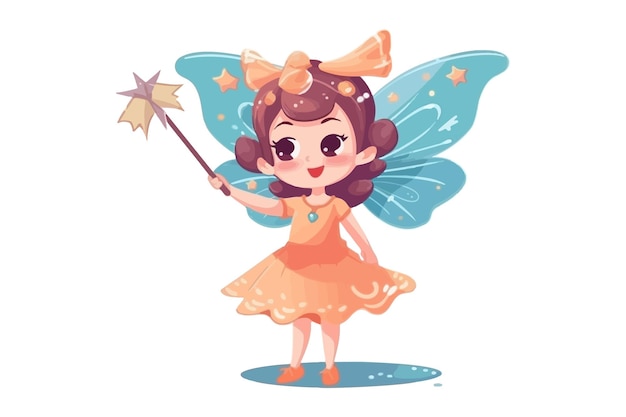 Vector happy girl in butterfly costume with fairy wand vector illustration