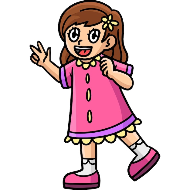 Happy Girl Cartoon Colored Clipart Illustration