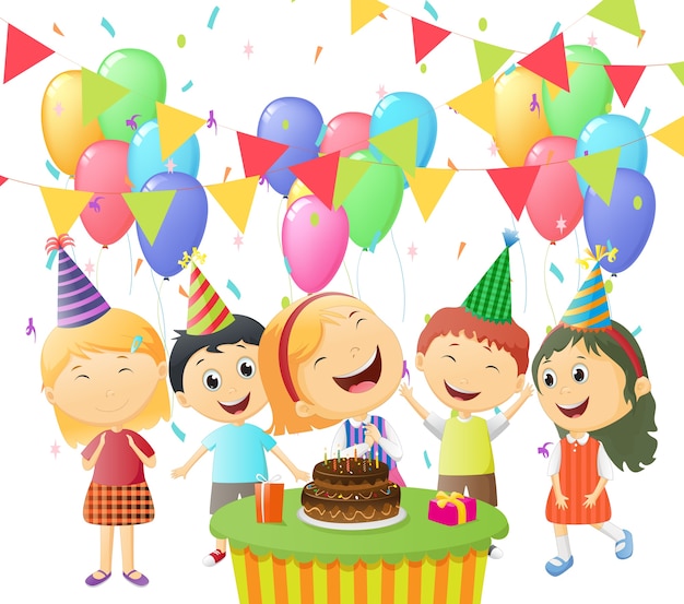 happy girl celebrating birthday with her friends