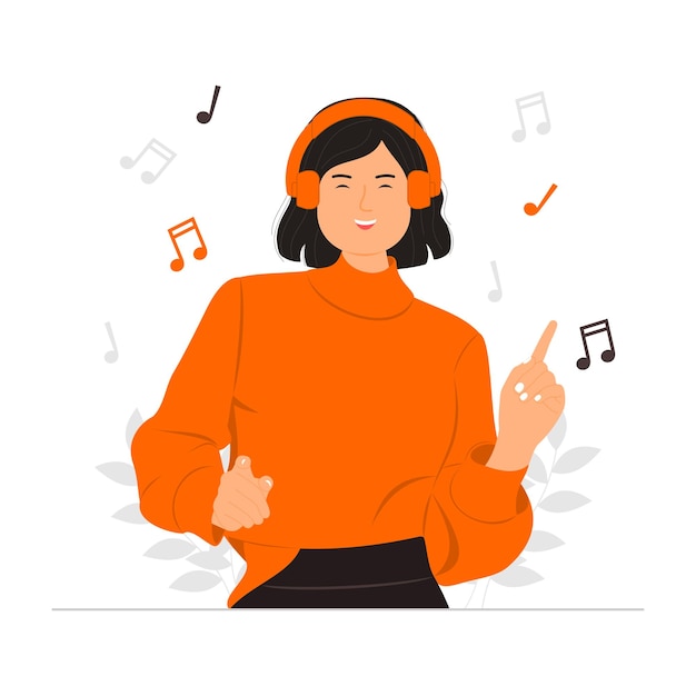 Happy girl dancing listening to music illustration