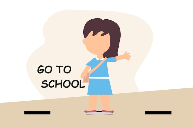 A happy girl goes to school illustration