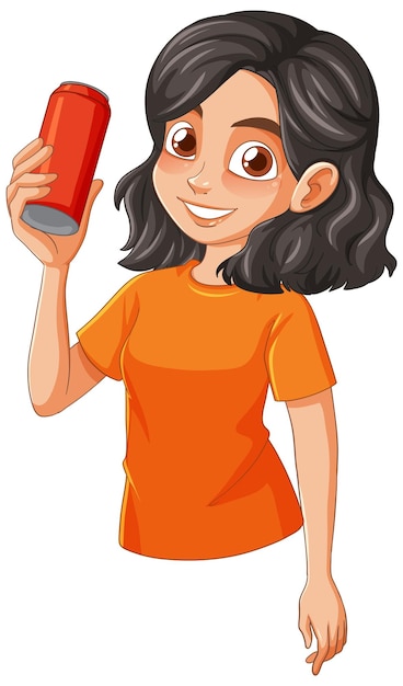 Vector happy girl holding a soda can