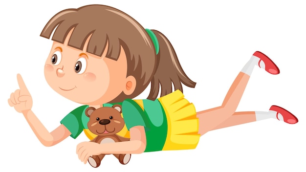 Vector happy girl holding teddy bear