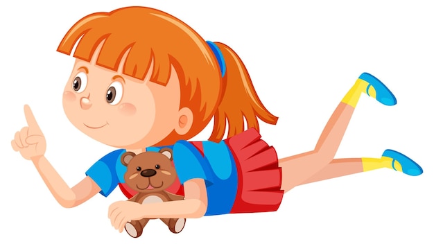 Vector happy girl holding teddy bear