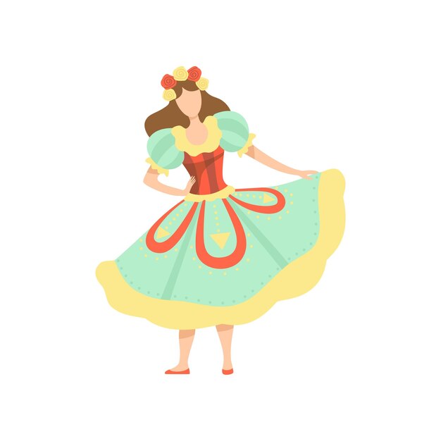 Вектор Счастливая девушка в красочном платье на традиционном бразильском июньском фестивале festa junina векторная иллюстрация на белом фоне