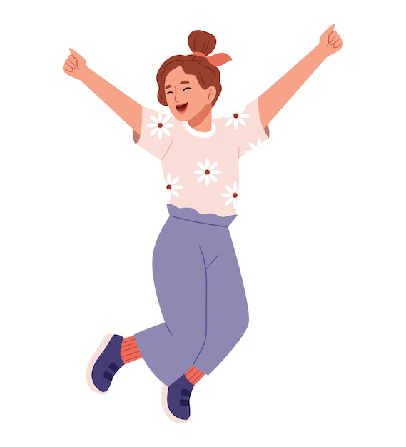 happy girl is jumping on a white backgroundfreedom inspiration and creative energy concept