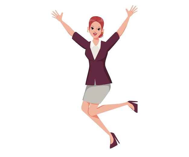 Happy girl jumping character  illustration cartoon flat young woman.