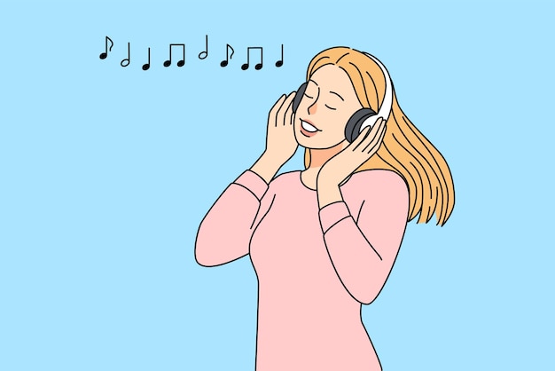 Ragazza felice che ascolta la musica negli auricolari