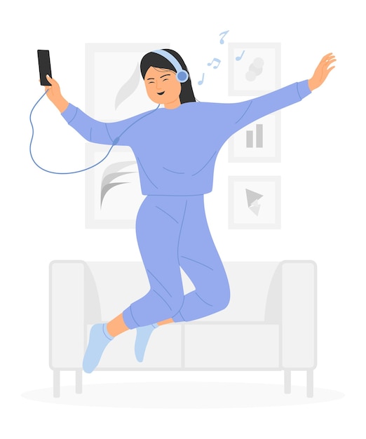 Vector happy girl listening to music illustration